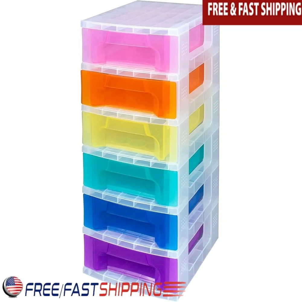 

Rolling Cart Organizer 6 Drawer Storage Unit Plastic Rainbow Transparent Drawers Easy Identification Craft Office Supplies