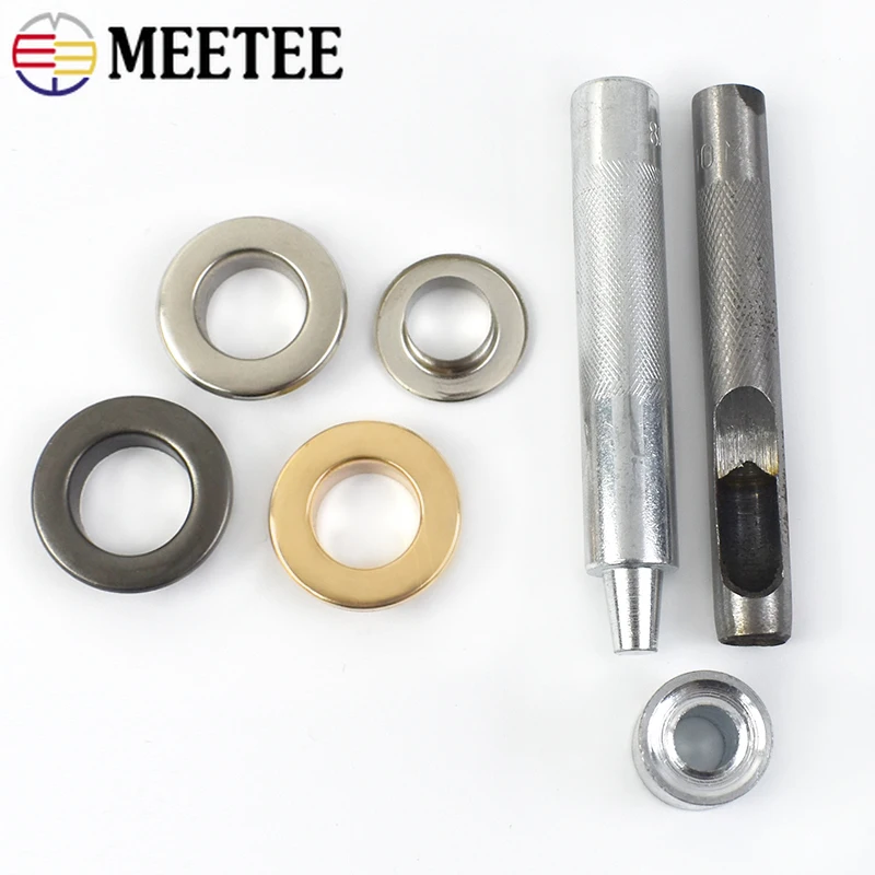 100Sets Meetee 4-10mm Metal Eyelets Buckles with Installer Die Punch Tool 3Colors DIY Bags Belt Leather Craft Grommet Material