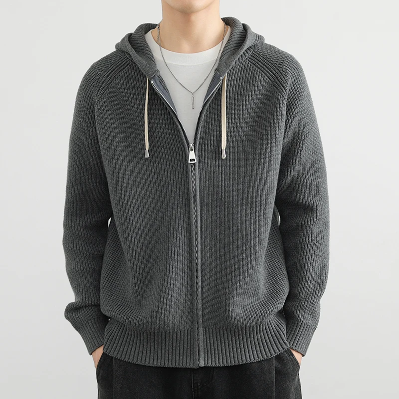 

Spring Autumn Hooded Knitted Cardigan Men Fashion Loose Long Sleeve Casual Knitted Jacket Business Streetwear Versatile Sweater