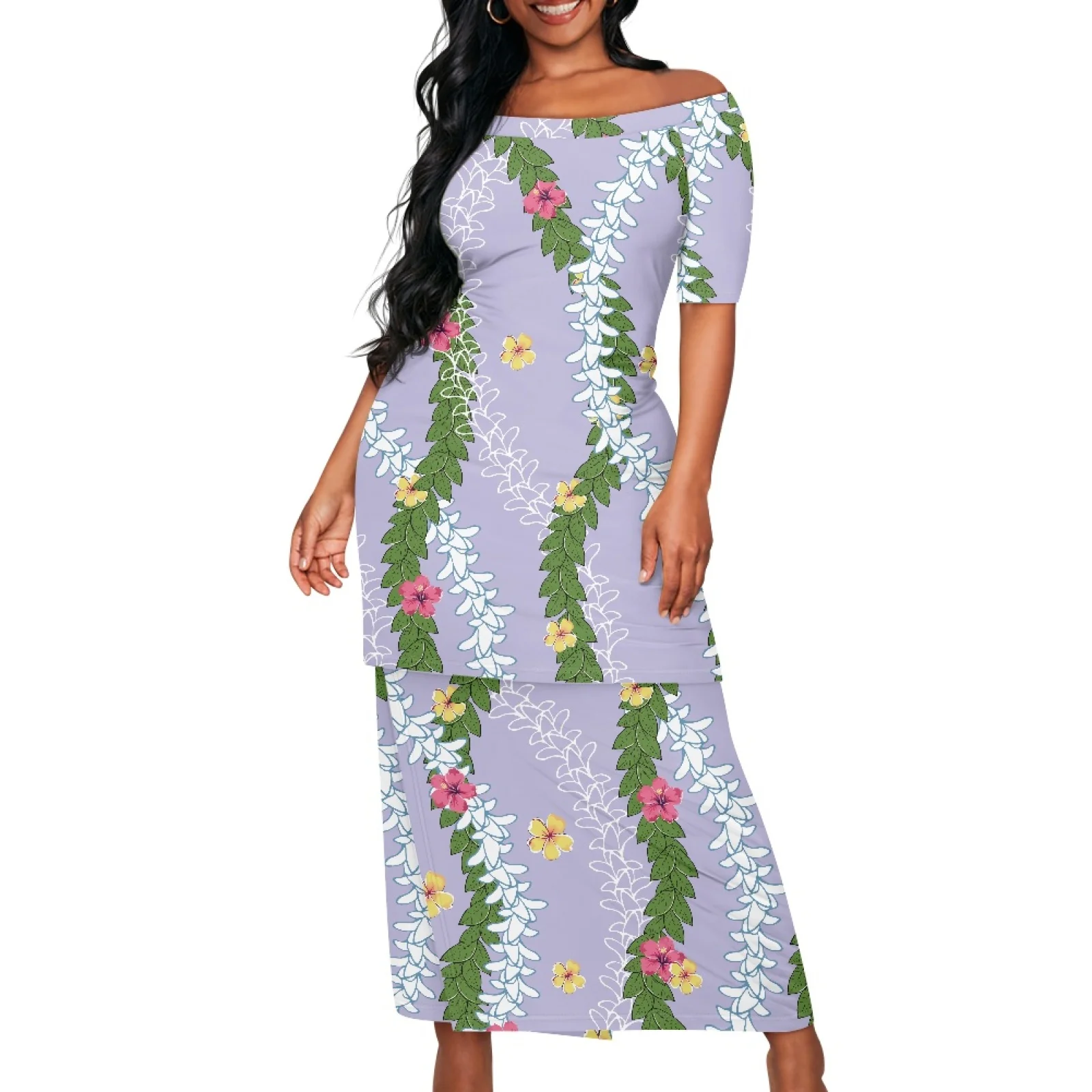 

Vibrant 2025 Authentic Polynesian Puakenikeni Bloom Print On Demand Dress Hawaii Tiki Culture Couture