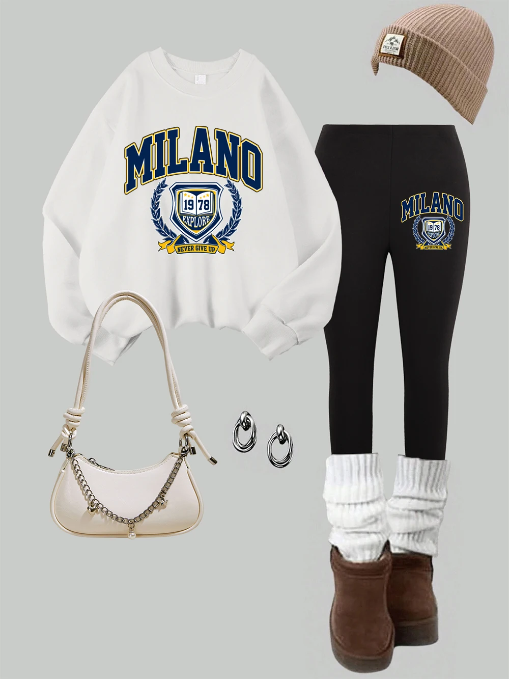 2-delige dames VS 1978 geef nooit op prints sweatshirt legging set winterfleece thermische hoodie broek casual dameskleding