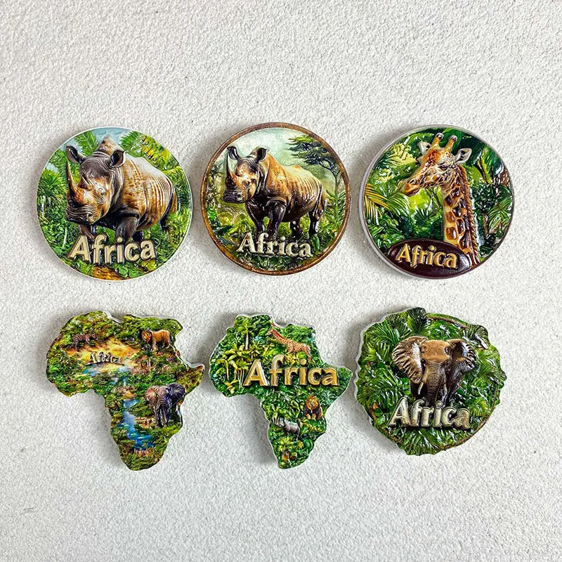 

African Series Fridge Magnets Rhino Giraffe - Wildlife and Nature Scenery -Strong Magnetic Backing-3D Resin Magnet Refrigerator