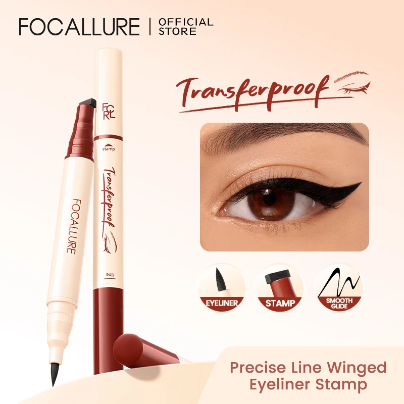 

FOCALLURE 2 In 1 Eyeliner Stamp Pen Waterproof Fast Dry Double-ended Black Liquid Eye Liner Eyes Tool Pencil Makeup Cosmetics