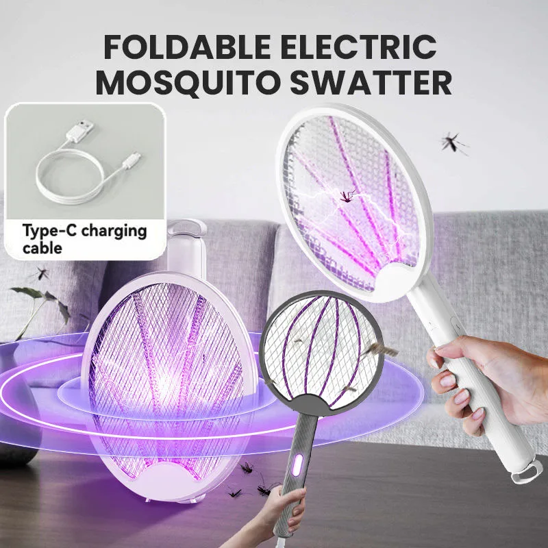 3-in-1 Mosquito Killer Multi Functional Electric Fly Mosquito Swatter Retractable Mosquito Swatter USB Rechargeable Bat Swatter