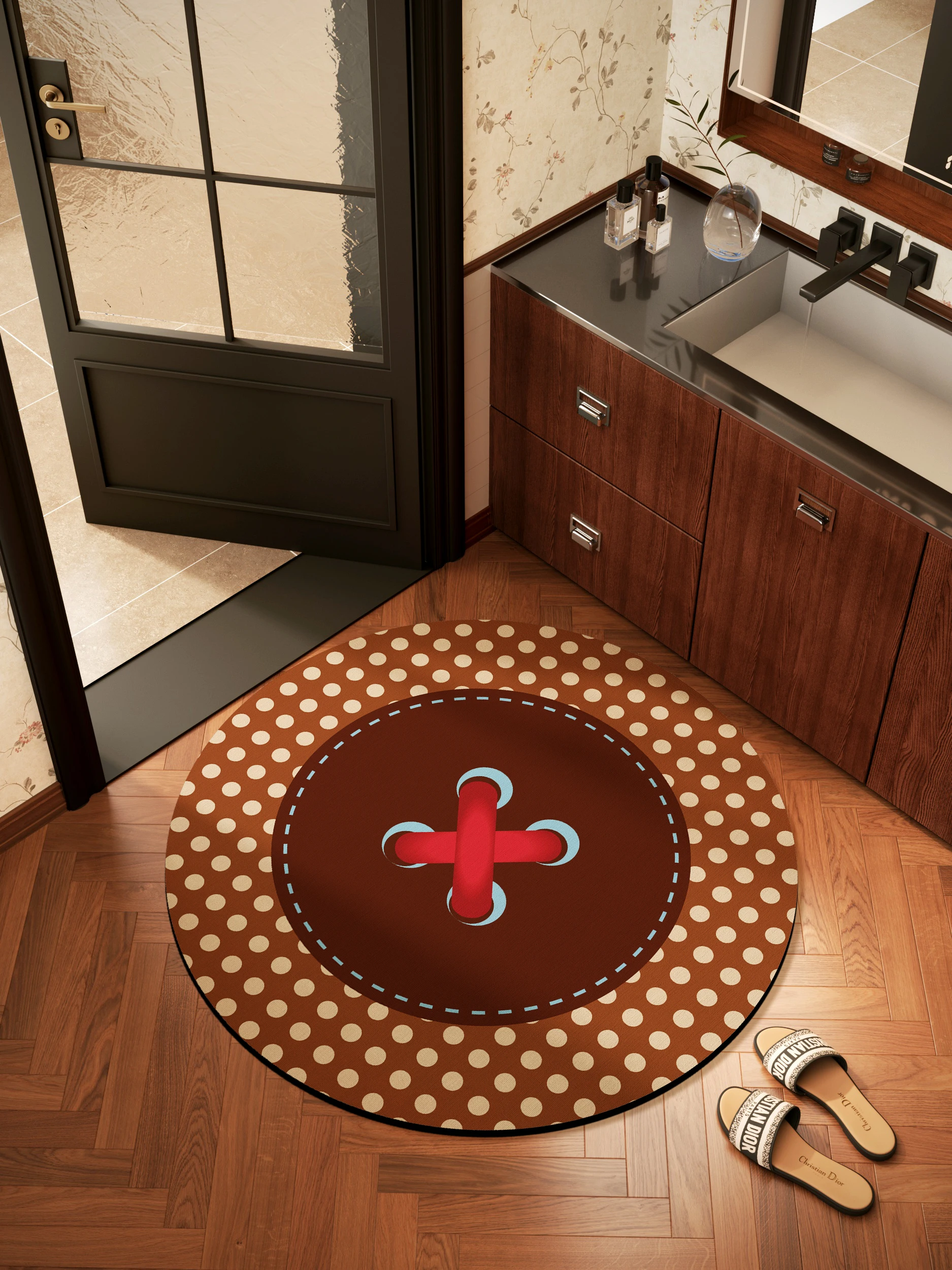 

Adorable Button Bathroom Mat round Absorbent Quick Dry Silicon Dendroid Toilet Entrance Anti Slip Foot Pad Home Decor Rug