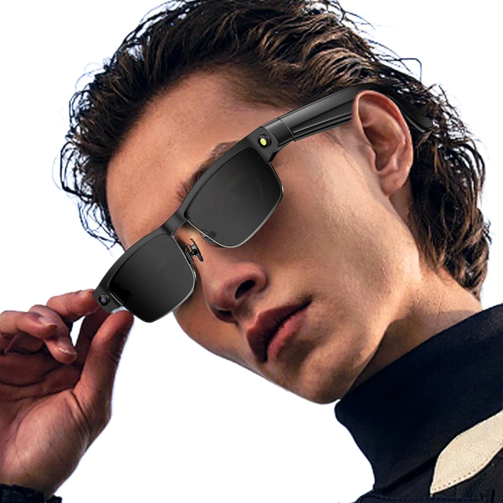 

AI Smart Glasses Voice Assistant Camera Glasses Built-in Mic & Speakers Audio Glasses for Travel Meetings Business Use