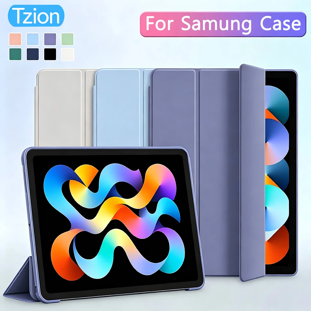 For Samsung Galaxy Tab A7 A8 A9 A11 S6 S7 S8 S9 S10 S11 FE Lite Plus + 8.7 10.4 10.5 10.9 11 Soft Silicone Case Flip Stand Cover