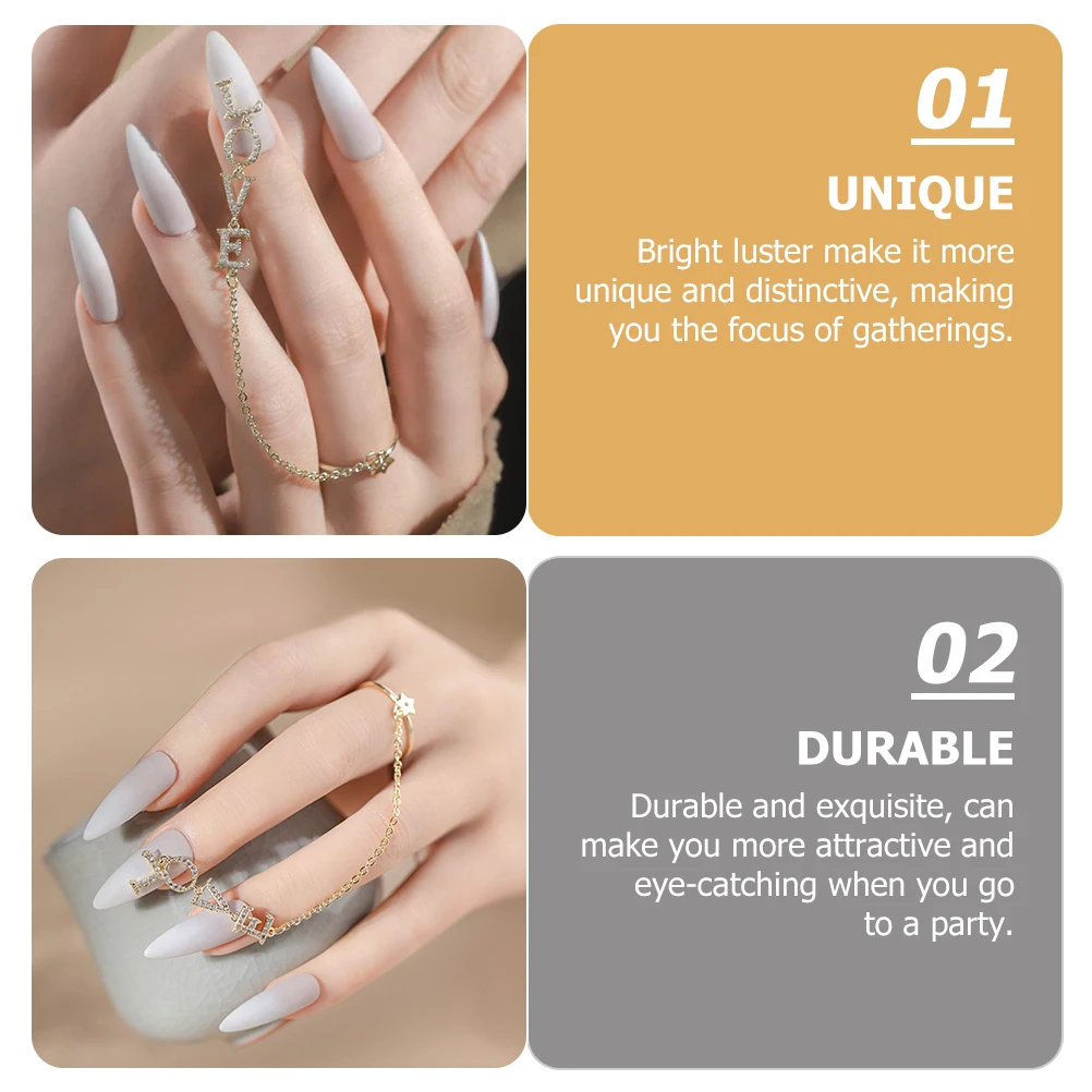 

Nail Charms Decor Manicures Chain Ring Set Eye-Catching Nail Art Jewelry For Women Festival Wedding Party Decoration
