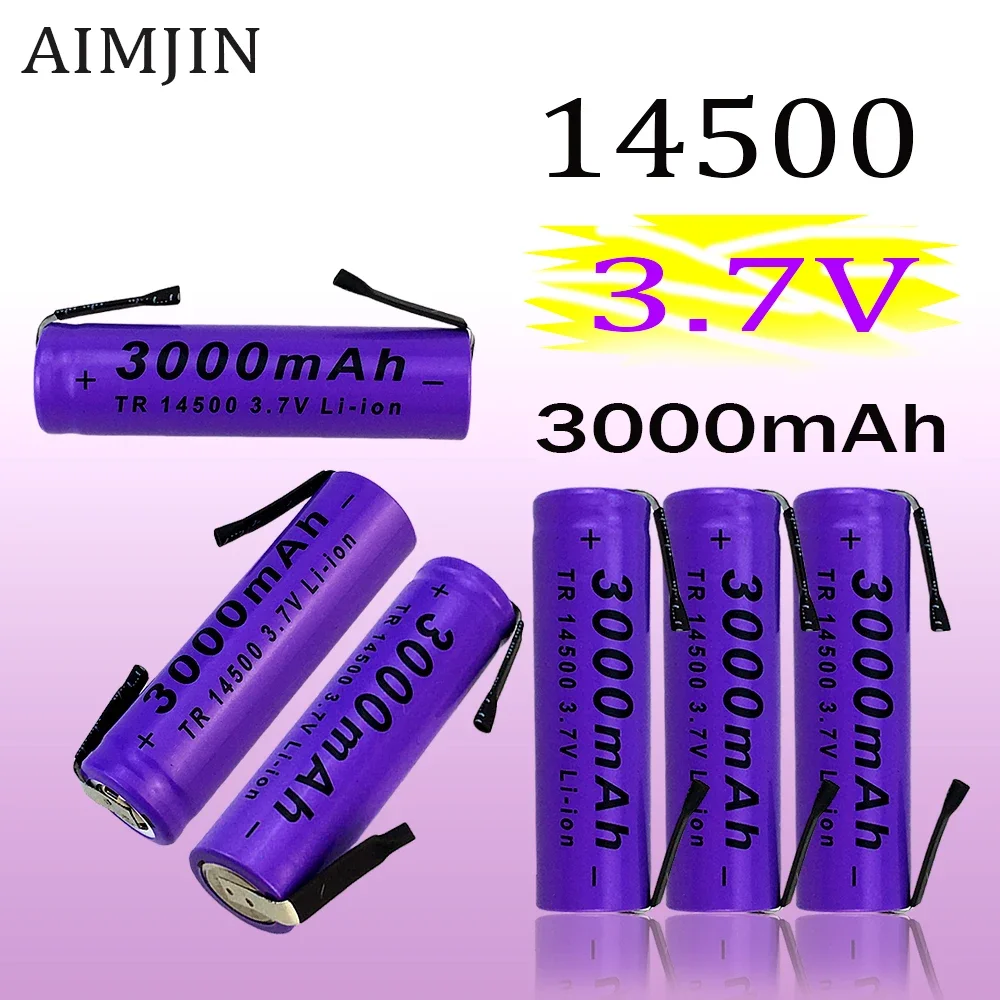 

3.7V 3000mAh 14500 lithium-ion battery with solder pads, suitable for flashlights, microphones, radios 4-100pcs