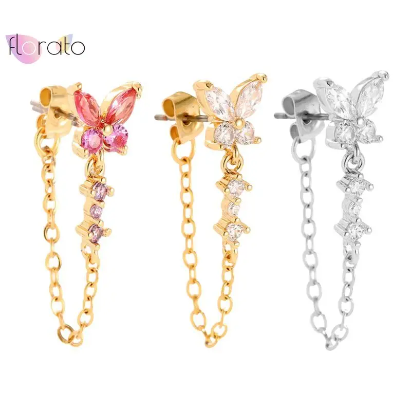 

925 Sterling Silver Needle Light luxurious Cold Style Butterfly Zircon Chain Pendant Earrings Women Wedding Party Jewelry Gift