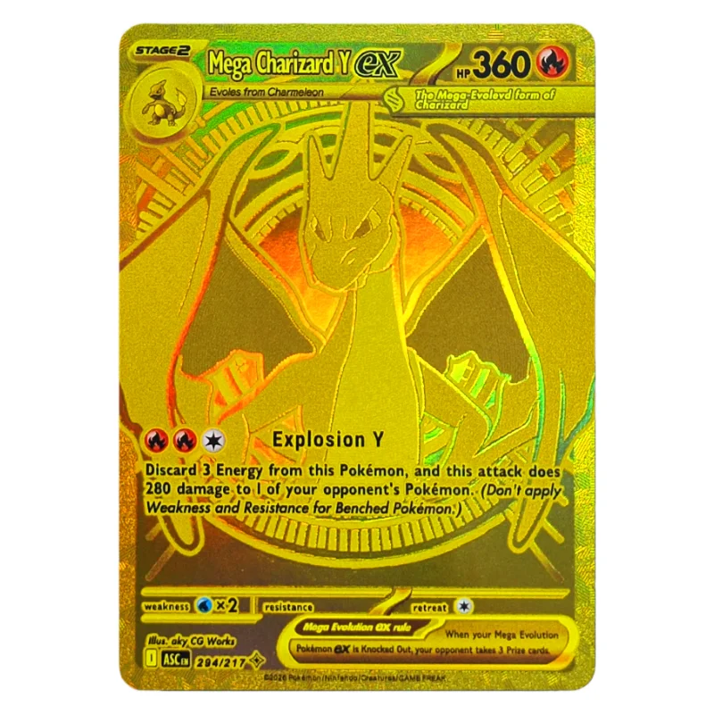  Cartões PTCG DIY Mega Charizard Y X EX PFL ASC 294/217 130/094 125/094 Cartão TCG em inglês