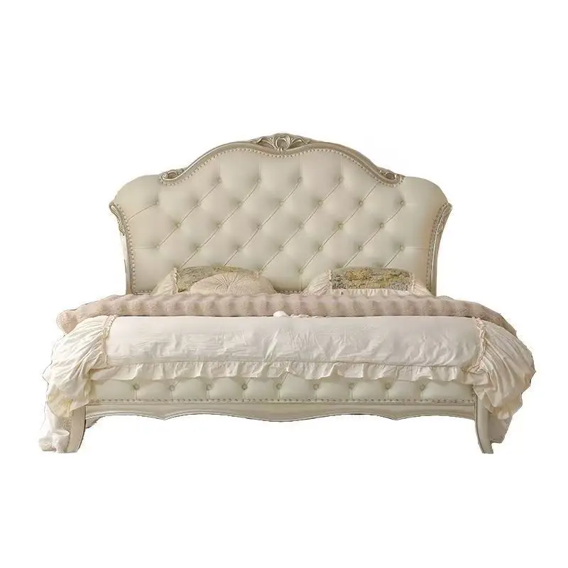 

&*2025 European and American Style Wooden Bed Apartment Furniture 1.8 2.0M Light Luxury Queen Size King Wooden Bed for Princess