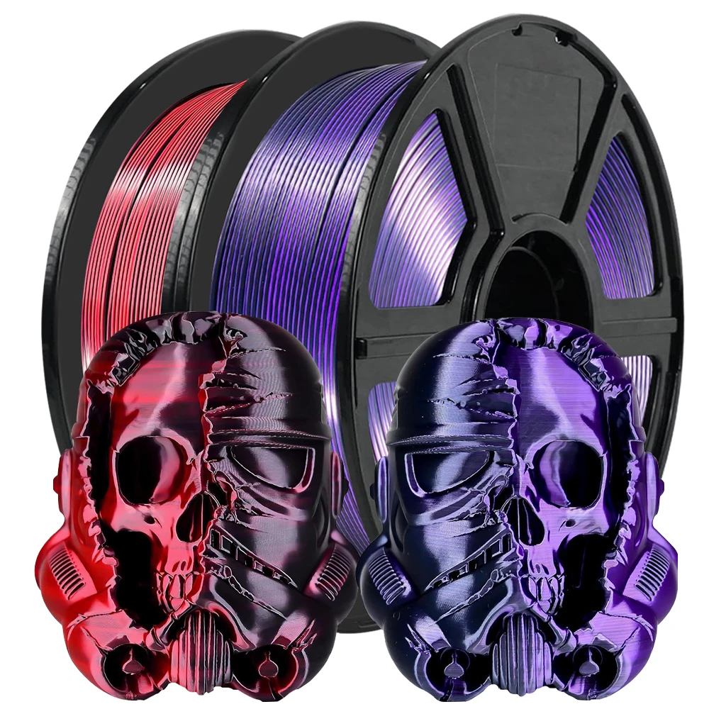 

Silk Dual Color 3D Printing Filament 250g Silk Red Black+Silk Black Purple 1.75mm PLA±0.03mm Tolerance, Perfect for FDM Printers