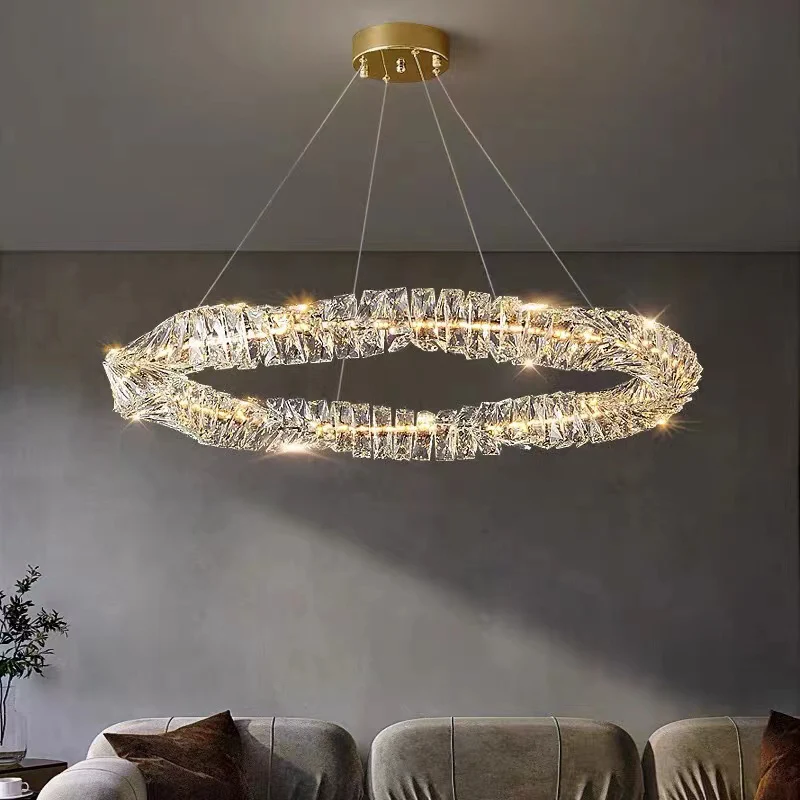 

Nordic Led K9 crystal Pendant Light Gold Irregular Ring lamp living room bedroom Led designer art deco smart dining lamp