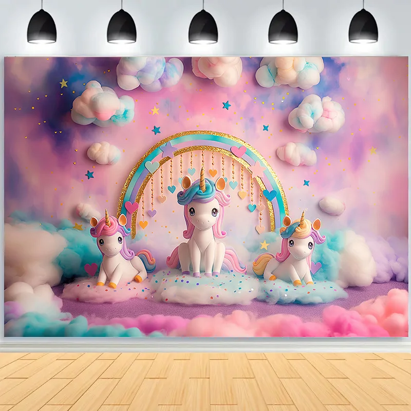 Rainbow Backdrops Adereços para Fotografia, Balões Coloridos Arco, Photo Background, Birthday Party, Unicórnio, Bebê Recém-nascido, DF-08