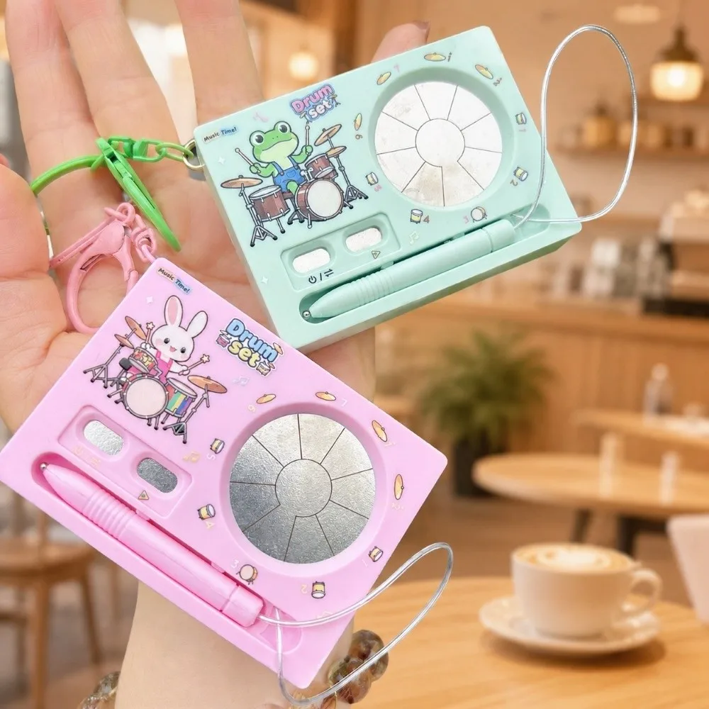 Recording Function Electronic Drum Keychain Mini Size Portable Electronic Piano Drum Keychain Playable Cute Music Keychain