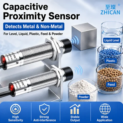 ZHICAN E2K M12 M18 Capacitive Proximity Sensor 30mm Long Range Plastics Glass Wood Metals Nonmetal Material Detection Switch