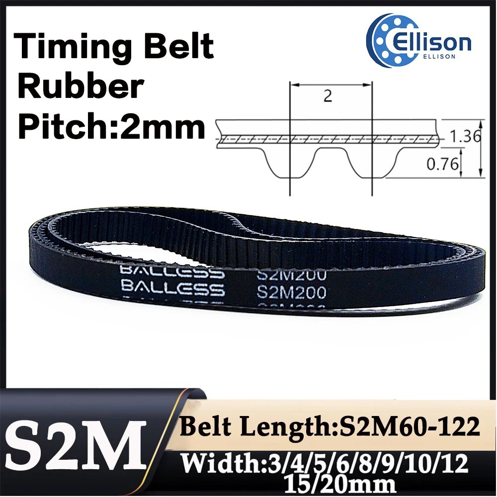 

S2M rubber industrial synchronous belt, bandwidth 3/4/5/6/8/9/10/12/15/20mm, drive belt circumference 60-122mm