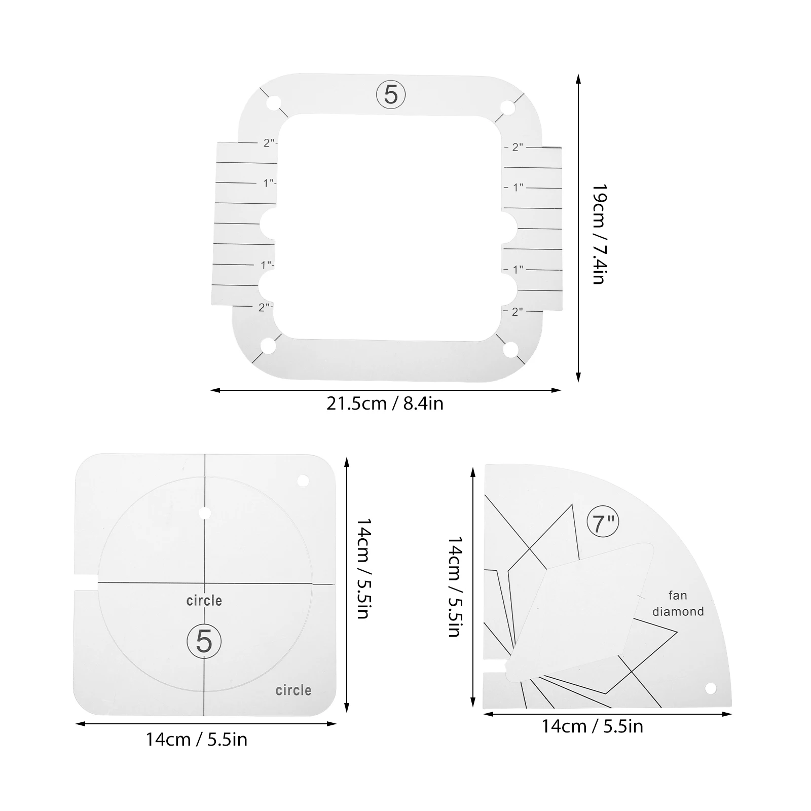 3Pcs Acrylic Sewing Patchwork Ruler DIY Quilting Template Set Non-Slip Quilting Accessories Sewing Guide Tools