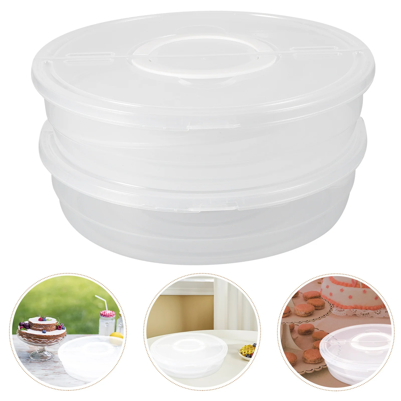 

2Pcs Food Storage Containers Lids Handles Transparent Pie Trays Cakes Pastries Tortillas Pizza Leftovers Microwave Refrigerator