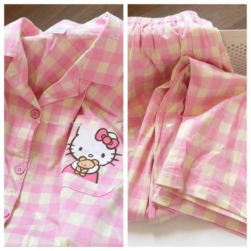 Hello Kitty kreskówka śliczne dziewczyny piżamy wiosenne i jesienne wyglądające spodnie z długimi rękawami studenckie ubrania domowe dwuczęściowy zestaw