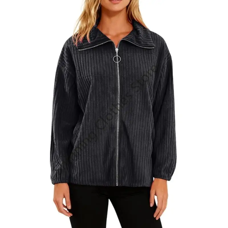 

M68A Women's Corduroy Ribbed Quilted Zip Up Long Sleeve Winter Coat Fall Outerwear Tops with Pockets