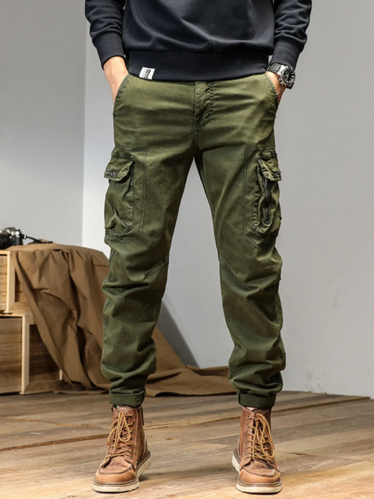 Pantaloni cargo da uomo alla moda Tasche multiple Pantaloni lunghi con risvolto vestibilità ampia Casual Faionable Youthful Sle All Seasons Wear