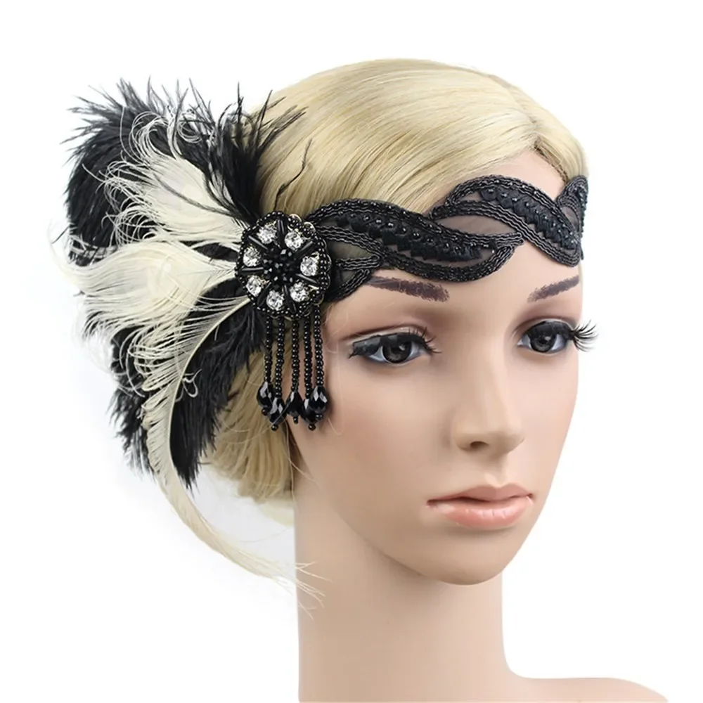 

1920s Headpiece Feather Flapper Headband Great Gatsby Headdress Vintage Woman Unisex Halloween party wear decor Hair Accessories