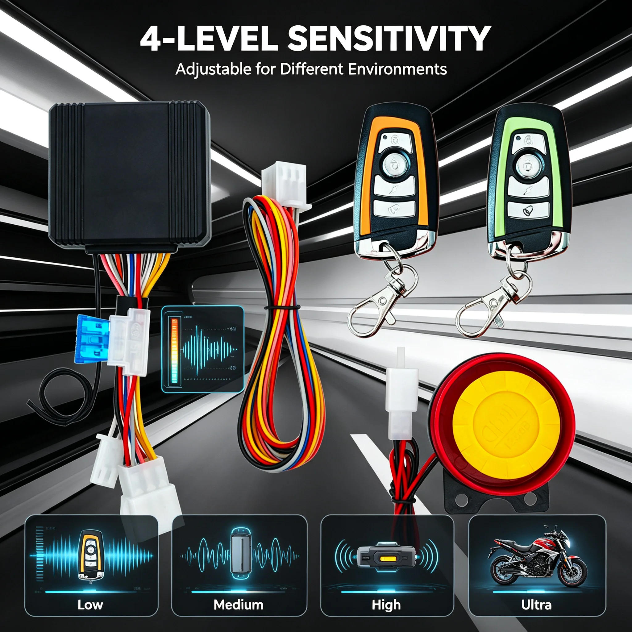 New Multifunctional Motorcycle Anti-Theft Alarm with Automatic Defense, Ignition and Shutdown, Silent Dual Flash Steering Prompt