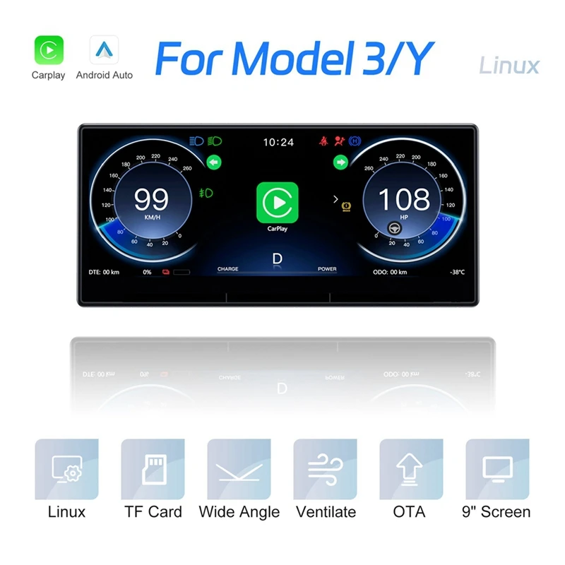 

Head Up Display For Tesla Model 3/Y, 9Inch Screen HUD Carplay Android Auto Car Dashboard Instrument Accessories-A92D