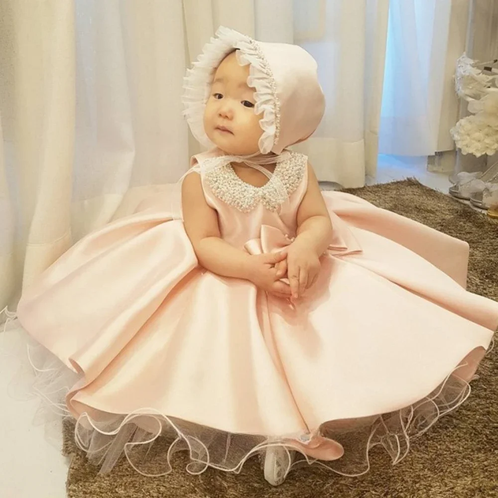 1-8 سنة النسخة الكورية ملابس الأطفال 2025 حفلة عيد ميلاد طفل الفتيات فساتين اللؤلؤ القوس بلا أكمام فستان الأميرة #5