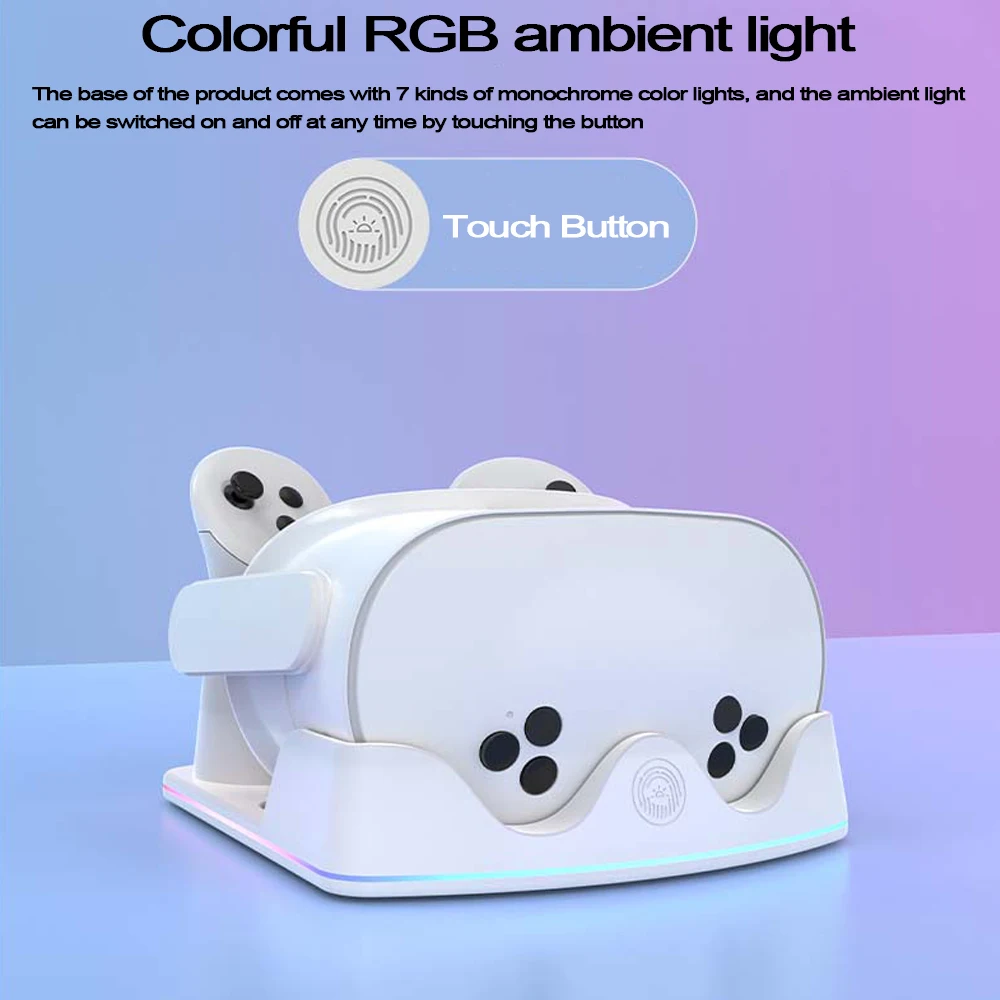 

Charger Station Colorful RGB Ambient Lights Wireless Charging Dock Handle Organizer For Meta Quest 3S For Quest 2/3