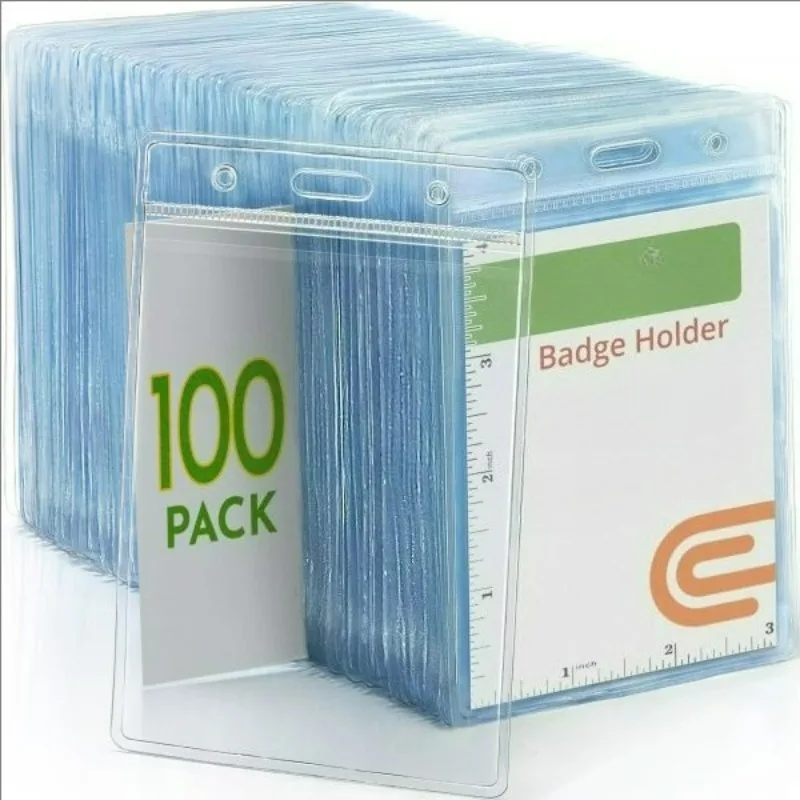 

100 шт. сверхпрочных вертикальных водонепроницаемых прозрачных защитных чехлов для ID-карт и бейджей, держатели для кредитных карт