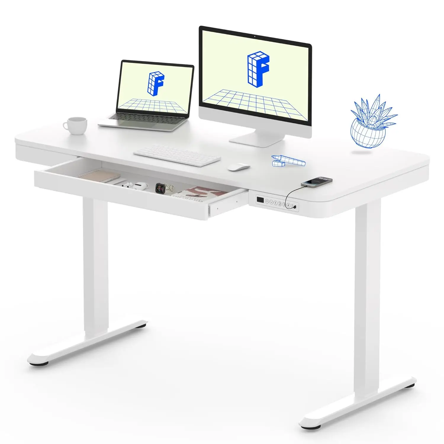 

Электрический регулируемый по высоте стол для работы стоя с выдвижным ящиком и USB-портом, 48 дюймов, для домашнего офиса, компьютерный стол, белый, на заказ
