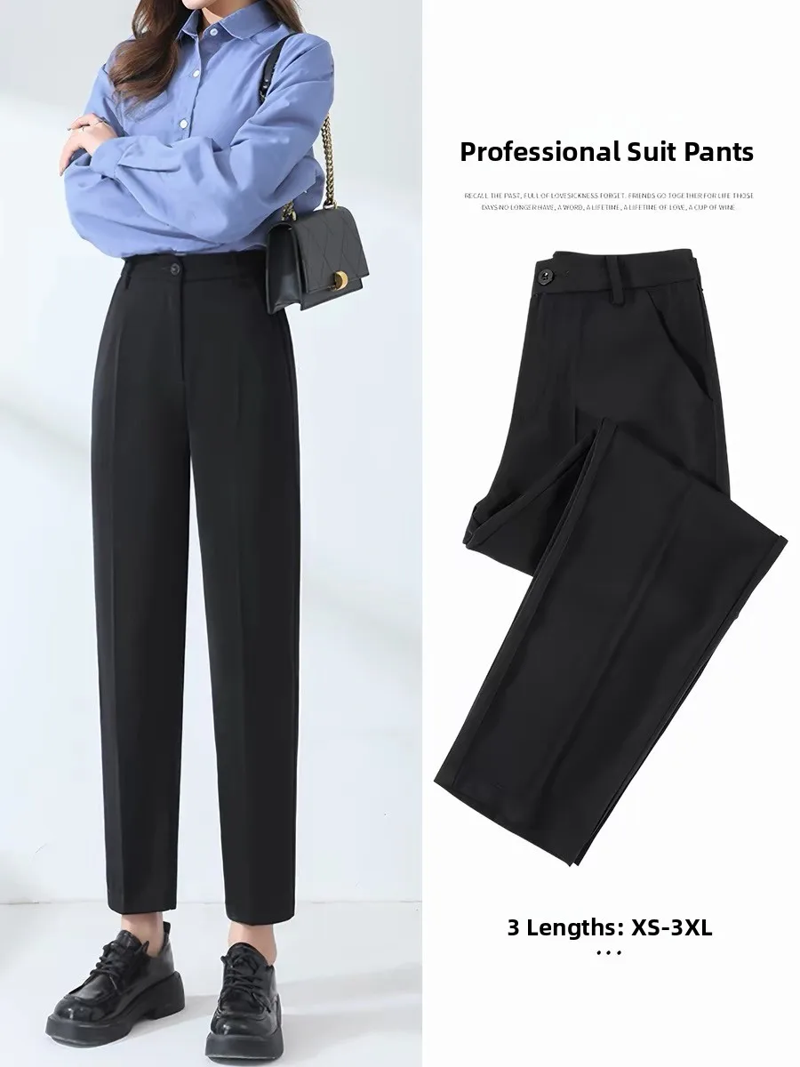 

Black Work Trousers Women's Summer Straight Leg Professional Formal Pants High Waist Cotton Nylon Fabric Casual Nine Tube Pants