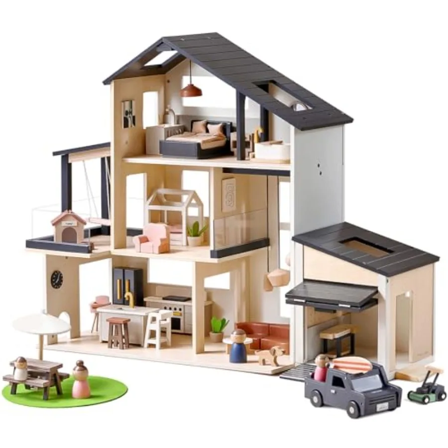 

Modern Family Dollhouse & Wooden Dollhouse Garage Toy Set