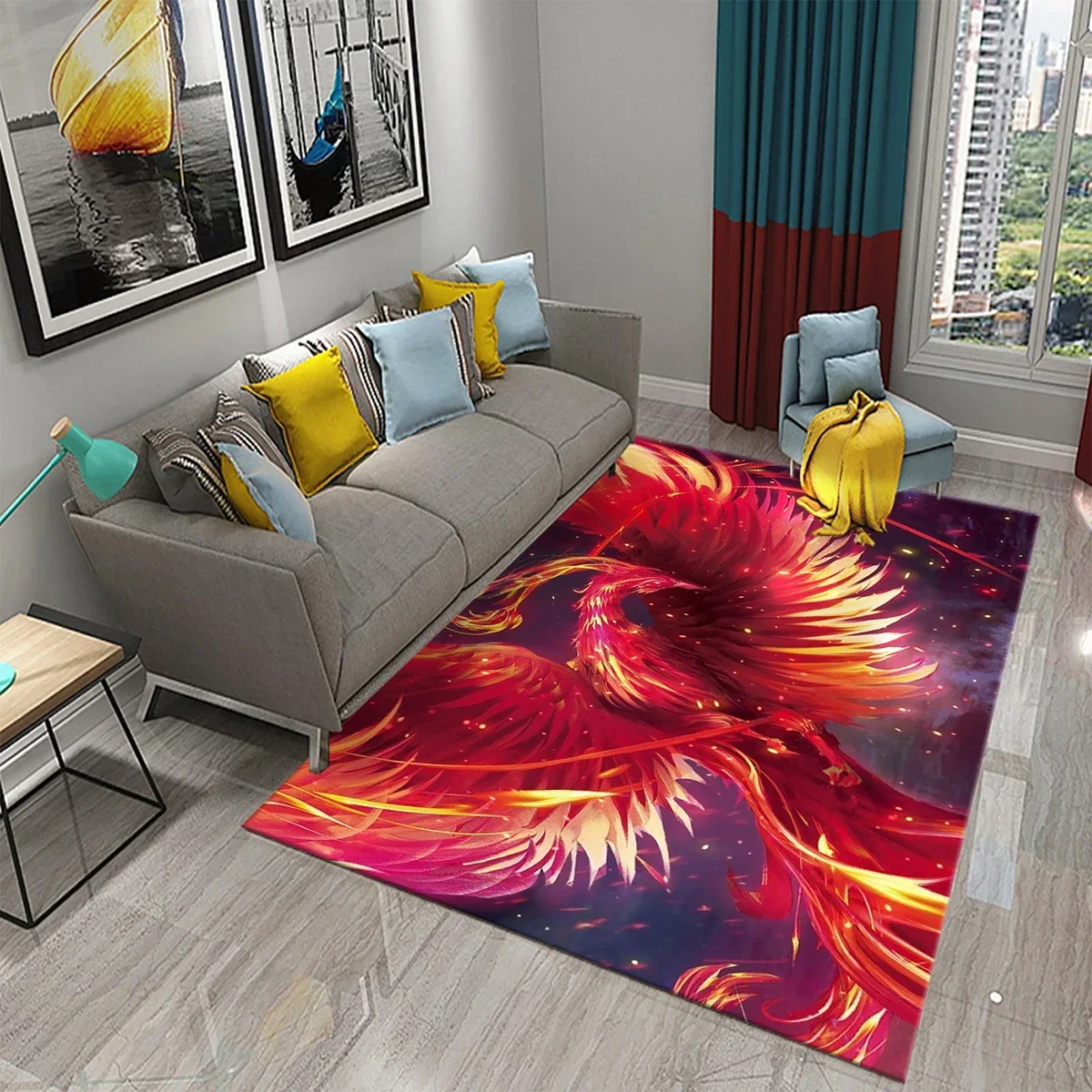 

3D Phoenix Carpet Red Bird Area Rug Large Rug for Living Room Bedroom Sofa Decoration Kitchen Bathroom Non-slip Floor Mat Carpet