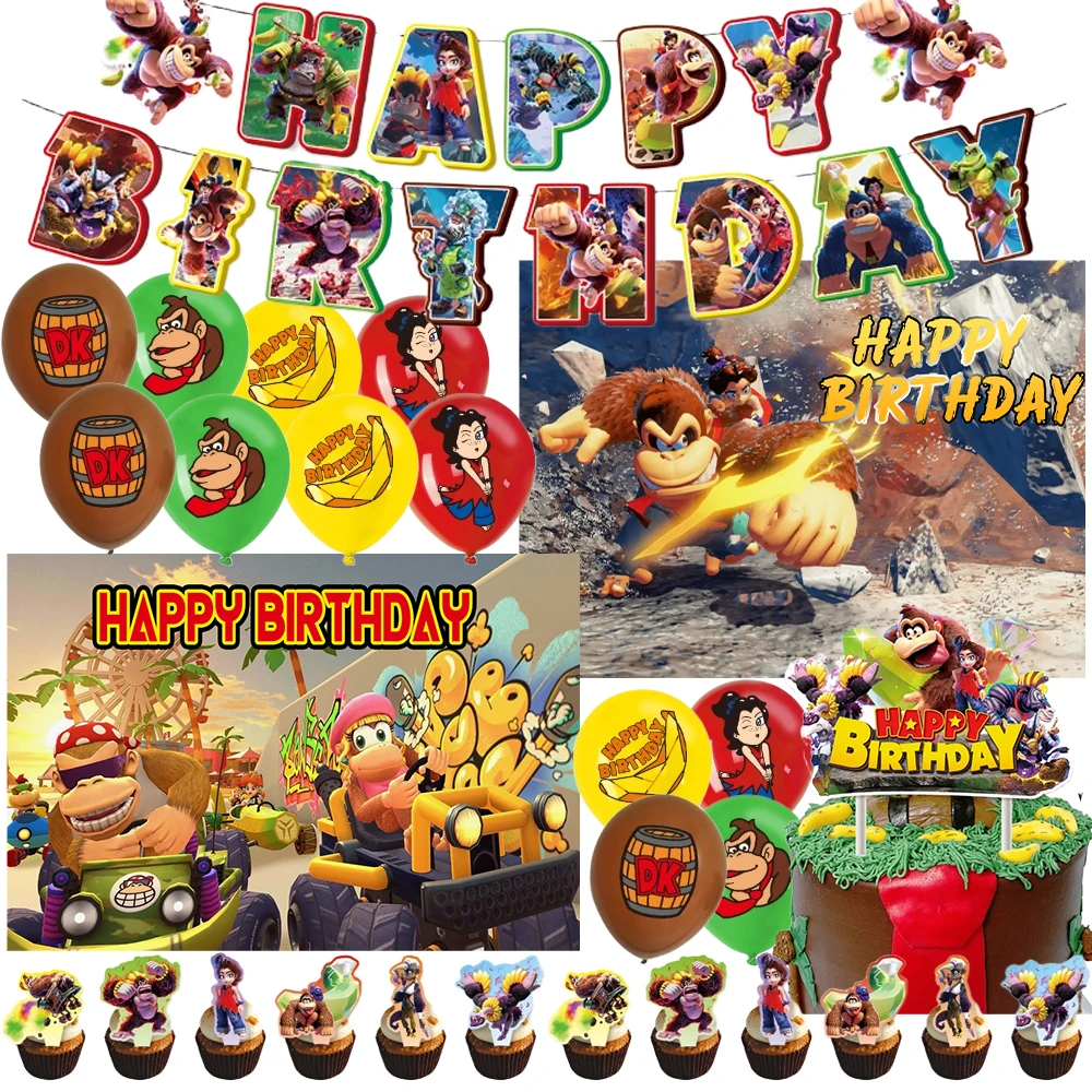 

Anime Donkey Kong Game Party Decorations Supplies Cartoon Orangutan Country Backdrop Gorilla Balloon Banner Cake Topper Kid Gift