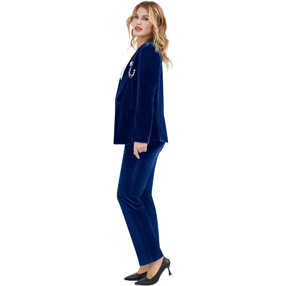 بدلة نسائية مخملية مكونة من قطعتين مع طية صدر السترة وزر واحد بقصة ضيقة لحفلات الزفاف وحفلات الزفاف