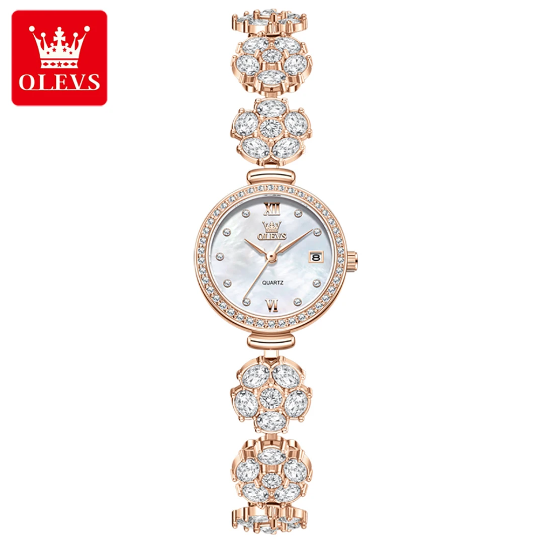 

OLEVS 5638, модные кварцевые часы, подарок, ремешок для часов из нержавеющей стали, наручные часы с круглым циферблатом и календарем