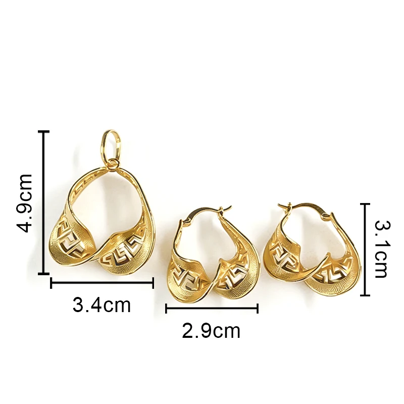 Spezielles Afrikanisches 18K Vergoldetes Kupfer-Schmuckset für Frauen Ohrringe Anhänger mit Kettenhalskette Braut Hochzeit Party Geschenke – Detail 12