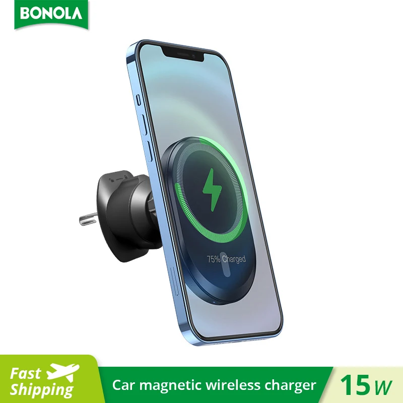 Bonola Car Magnetic Phone Holder 15W Fast Wireless Charging for iPhone 16/16 Pro Max Fuel Vehicle Air Vent Chargers Stand