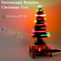 Stereoscopic rotating musical Christmas tree DIY kit seven colours LED electronic soldering practice loose parts