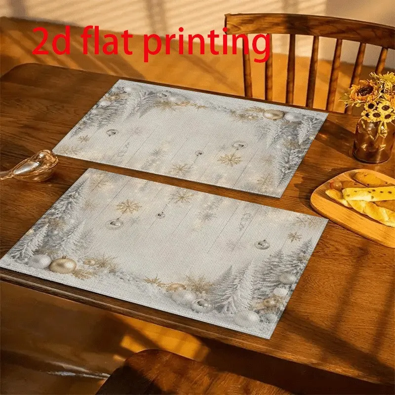 VIKAMA Christmas Linen Placemat, Santa Hugging Gift Box Burgundy Holly, Machine Washable Heat Resistant, Holiday Dinner