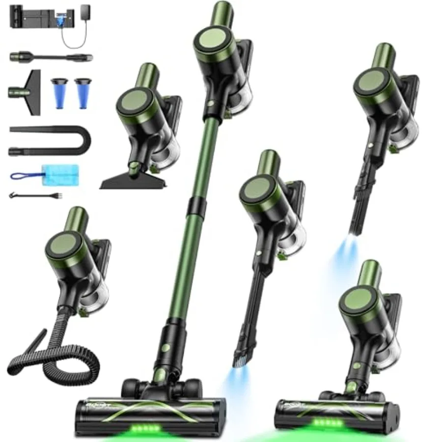 Cordless Vacuum Cleaner 58kPa 10-in-1 Stick Vacuum with 29-inch Hose and LED Lighting Brush 55Mins Runtime Self-Standing Vacuum