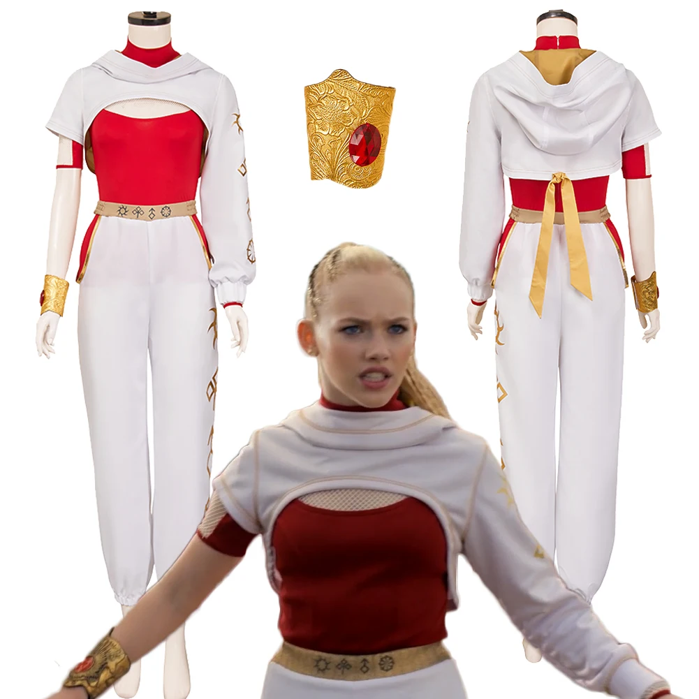 

Disguise Movie Zombies Nova Cosplay White Costume Red Haltertops Wristband Halloween Roleplay Carnival Party Outfits