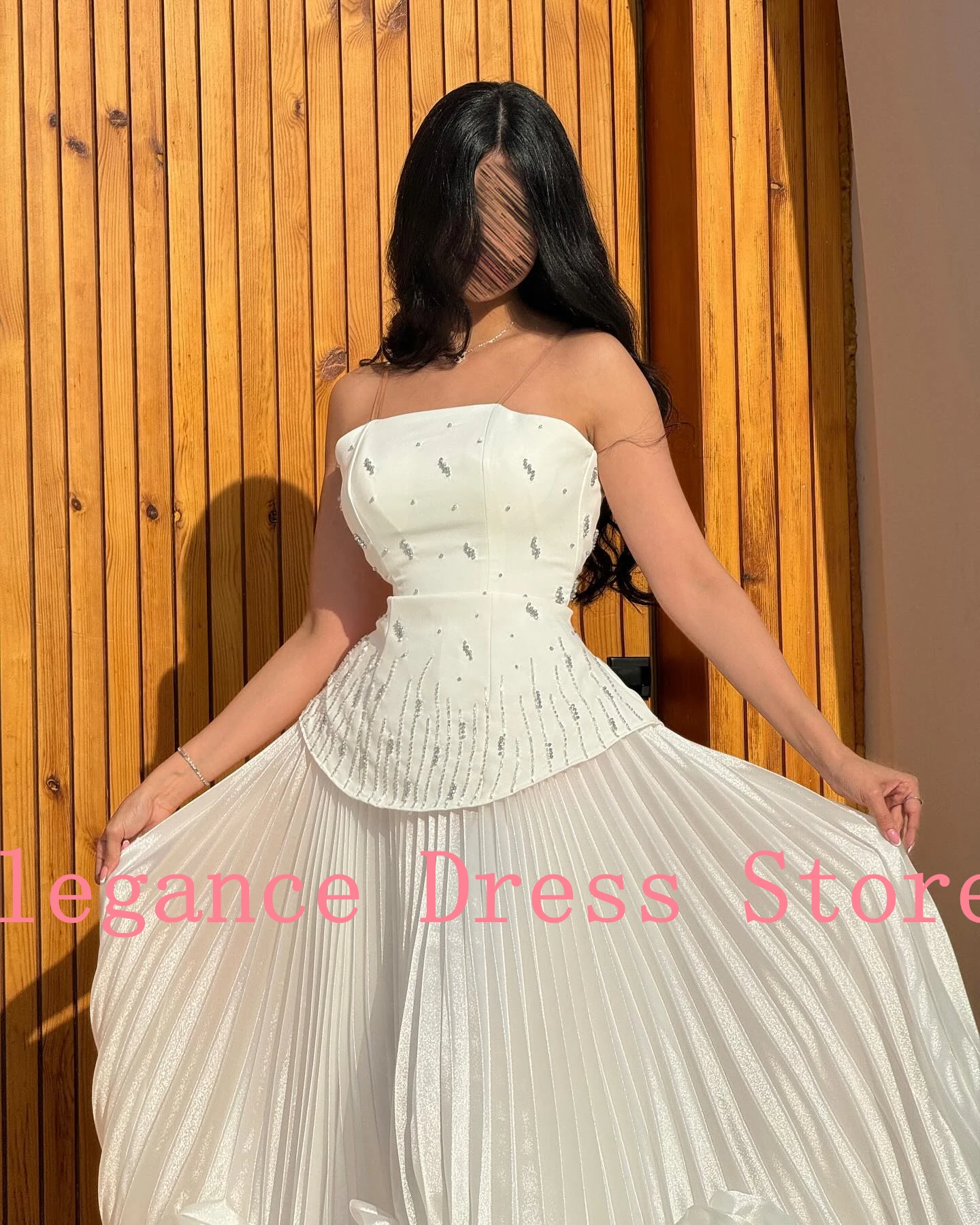 Robe de soirée en Satin cristal, personnalisée, sans bretelles, exquise, tempérament, sans manches, Photo, couleur, fleurs plissées, D