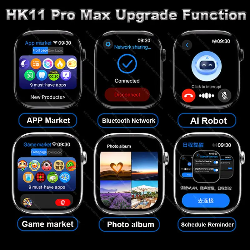 2025 Nuovo HK 11 Pro MAX Smart Watch Serie 10 46mm AMOLED 4G ROM Bluetooth Chiamata di rete AI Robot Orologio NFC Bussola OrologioUomini Donne