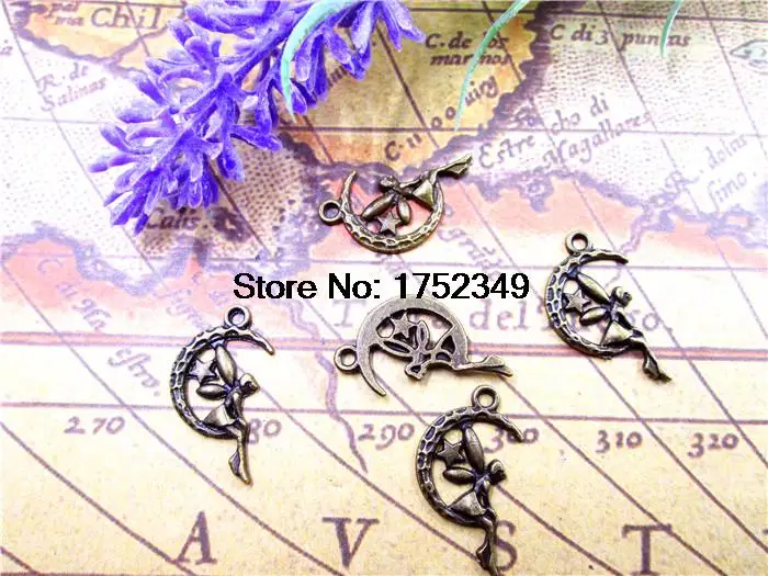 

100pcs--Moon Angel Antique Tibetan Bronze Fairy Charm Pendants 15x25mm