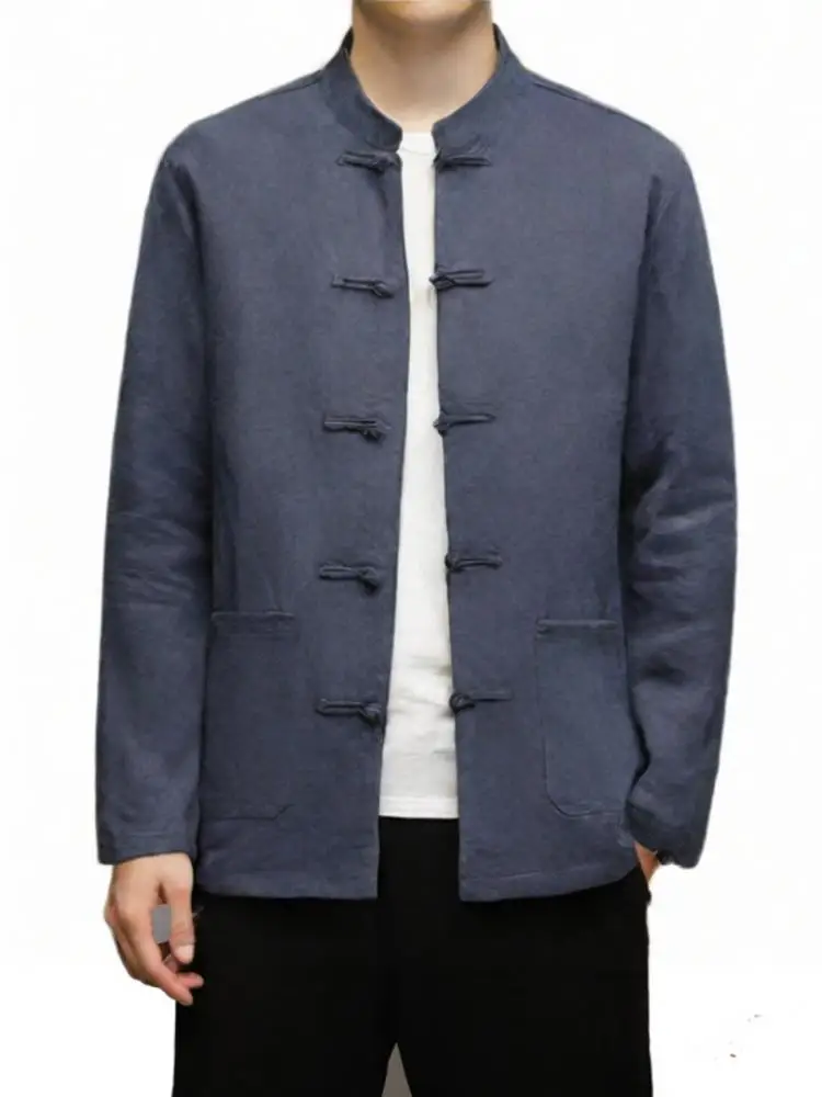 

Осенние рубашки в китайском стиле, мужские традиционные костюмы кунг-фу в стиле ретро Тан, мужская хлопковая рубашка с длинным рукавом, мужские топы с воротником-стойкой, ханьфу